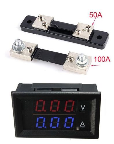 DC 0-100V 0-100A Dupla LED kijelző digitális voltmérő ampermérő modul beépített söntel. KAPHATÓ !!!!!!