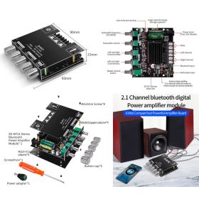   ZK-MT21 Audio erősítő 2x50W+100W sub , 3,5 jack vonal bemenet, BT 5.0 bemenet, 2+1 hangfal kimenet KAPHATÓ !!!!!!!