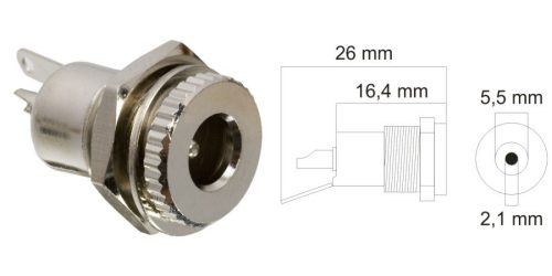 DC aljzat, beépíthető, fém, 5,5,x2,1mm (05155) RENDELÉS ALATT !!!!!