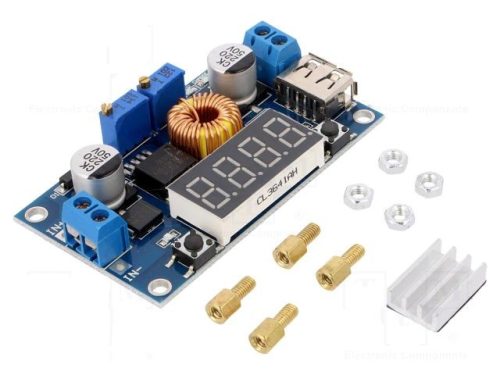 DC – DC lefelé állítható áram és feszültség stabilizátor 0-5A -ig, digitális kijelzővel, USB kimenettel. KAPHATÓ !!!!!!!