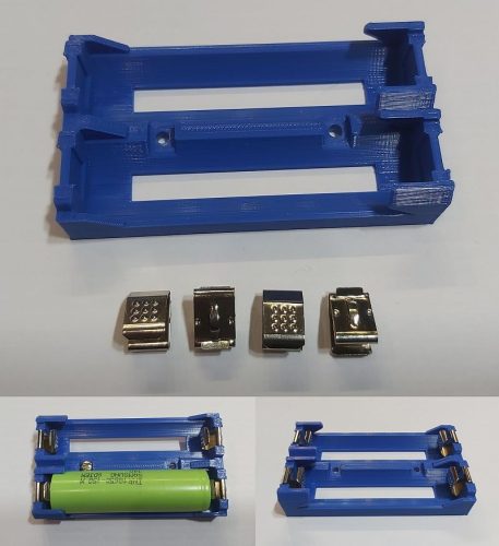 18650 Li-ion 2db lapos érintkezős 65mm-es akkumulátorokhoz, acél rugós érintkezőkkel, párhuzamos kötésű akkumulátor tartó. KAPHATÓ !!!!!!