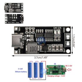   Töltő TYPE-C 5V be. -12,6V kim. 0,74A, Step-Up Boost LiPo Polymer Li-Ion töltő, 3db 3,7V 18650 lítium akkumulátorhoz RENDELÉSRE !!!!!