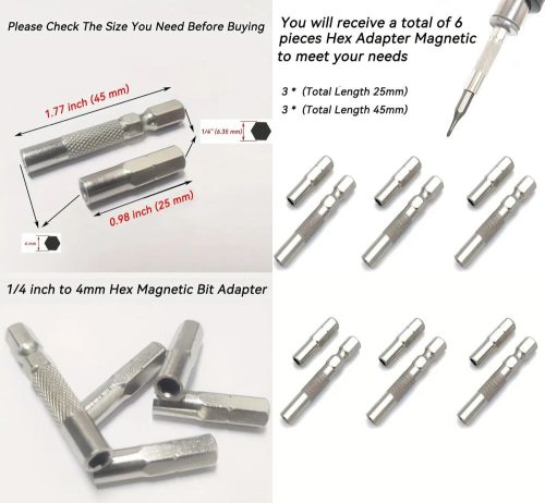 Bitfej átalakító precíziós mikro bitre, mágneses, 1/4"-es, normál 6,3mm-ról 4mm bitfejekhez, 46mm hosszú. Kapható !!!!!!