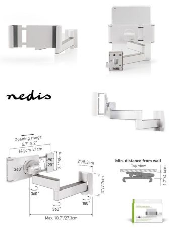 Forgatható karos fali Tablet Tartó,  7 - 12 " 1 kg (pl: okos otthon vezérléséhez, tabletett a falra) TWMT200SI  RENDELÉSRE !!!! 2-3 munkanap (előre utalással)