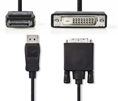 DisplayPort dugó -  DVI-D 24+1 pólusú dugó, 2,0 m, Fekete (CCGP37200BK20) KÜLSŐ RAKTÁRON !!!!!!! 2-3 munkanap