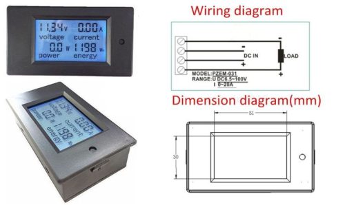DC 6,5-100V 0-20A Dupla LCD kijelző digitális voltmérő, ampermérő, teljesítménymérő, kapacitásmérő modul RENDELÉSRE !!!!!