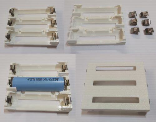 18650 Li-ion 1-10db 65mm-es akkumulátorokhoz, acél rugós érintkezőkkel, forgatott polaritású, FEHÉR akkumulátor tartó. RENDELÉSRE !!!!! 1-2 munkanap