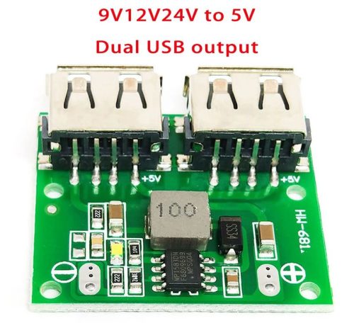 USB dc-dc tápegység, bemenet 6-24V - kimenet USB A aljzat 2x5V 3A max KAPHATÓ !!!!!
