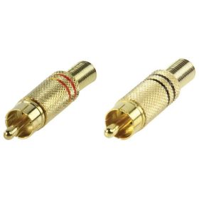   FÉM ARANYOZOTT RCA DUGÓ KÁBELVÉDÕVEL fekete + piros RENDELÉSRE !!!