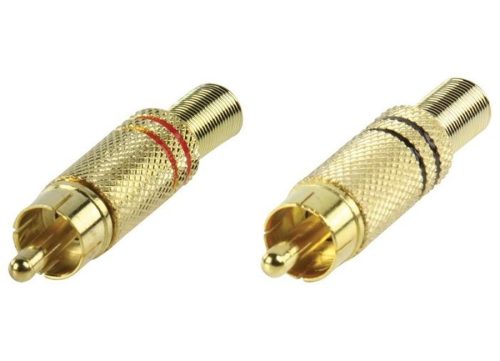 FÉM ARANYOZOTT RCA DUGÓ KÁBELVÉDÕVEL fekete + piros RENDELÉSRE !!!