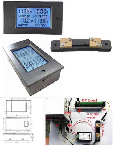 DC 6,5-100V 0-100A Dupla LCD kijelző digitális voltmérő, ampermérő, teljesítménymérő, kapacitásmérő modul RENDELÉSRE !!!!!!