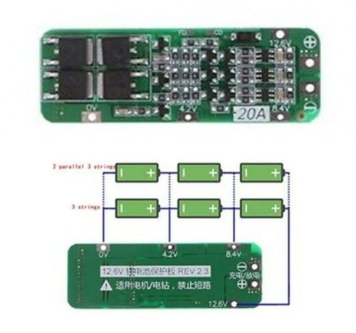 Li-ion 18650 Cella védelemmel ellátott modul BMS - 3 Cella töltés, és merítés védelméhez 20A KAPHATÓ !!!!!!