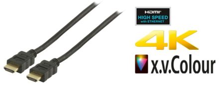 HDMI kábel 0,5m HDTV Version: HDMI 1.4 NAGYSEBESSÉGŰ, ETHERNETTEL, ARANYOZOTT DUGÓ (CVGT34001BK05) RENDELÉSRE !!!!!!