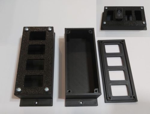 Műszerdoboz 4db kapcsoló kivágással, műanyag, felszerelhető 83x37x26mm talpal 37x100mm KAPHATÓ !!!!!!!