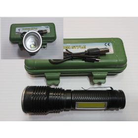   POWER LED-es LÁMPA és COB led munkalámpa, állítható fókusszal 500 lumenes USB Li-Ion akkumulátor fekete KAPHATÓ !!!!!