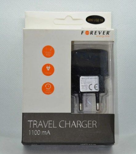 USB hálózati töltőt, USB MINI dugóval 1m, fekete, kimeneten max 1,1A. AKCIÓS !!!!!! KAPHATÓ !!!!!!
