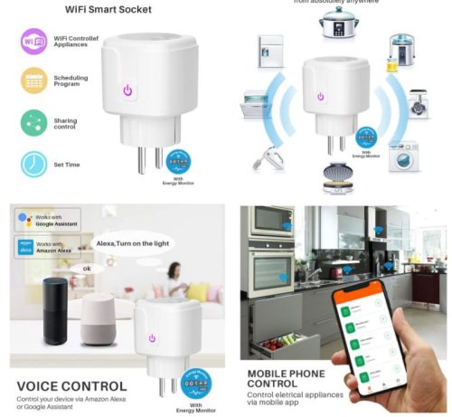 WiFi Okos csatlakozó, konnektor aljzat, 16 A időkapcsoló és teljesítménymérő (Amazon Alexa, Google Home) KAPHATÓ !!!!!!