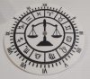 Egyedi falióra Horoszkóp MÉRLEG 175mm, óratartó házzal, óraszerkezet nélkül. (fekete-fehér) KAPHATÓ !!!