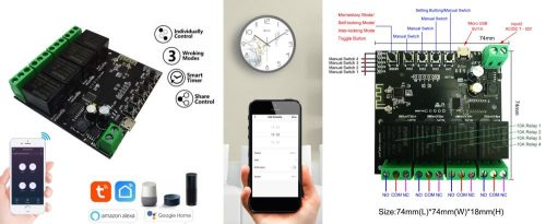 WiFi 4 csatornás relés intelligens kapcsoló modul 5-32V, telefon Smart Life APP, Távirányító időzítő Alexa Google Home vezérlés KAPHATÓ !!!!