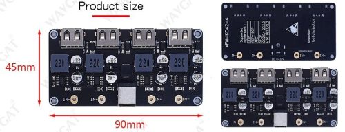 USB aljzat 4db, nagyteljesítményű gyorstöltő modul, QC3.0 + FCP + DCP támogatás, bemenet 6-32V. RENDELÉS ALATT !!!!!