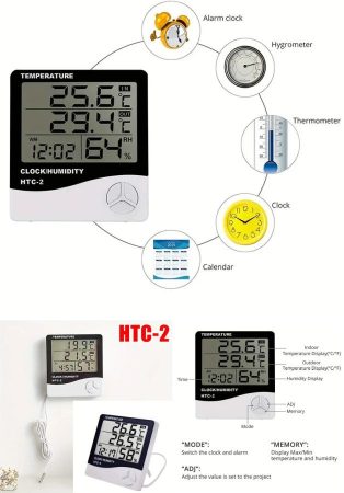 Hőmérséklet kűlső-belső, páratartalom, óra, dátum, ébresztő, nagyméretű LCD kijelző KAPHATÓ !!!!!!