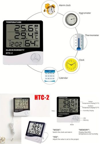 Hőmérséklet kűlső-belső, páratartalom, óra, dátum, ébresztő, nagyméretű LCD kijelző RENDELÉSRE !!!!!