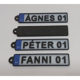   68x14mm rendszámtábla kulcstartó, megadható név, keresztnév. KAPHATÓ !!!!!