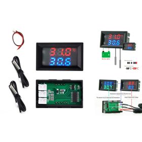   Hőmérő panel, dupla kijelző, dupla hőmérséklet mérés -50 - +120 fok LED piros/kék + feszültség mérés AKCIÓS !!!! KAPHATÓ !!!!