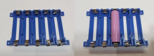 18650 Li-ion 5db lapos érintkezős 65mm-es akkumulátorokhoz, acél rugós érintkezőkkel, párhuzamos kötésű akkumulátor tartó. RENDELÉSRE !!!!!! 1-2 munkanap