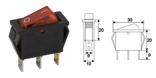 Billenő kapcsoló piros 2állású 1áramkör 10A 250V AC  (09050PI) KAPHATÓ !!!!!!!