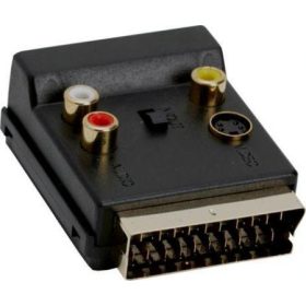   Scart 21 pólusú dugó - Scart 21 pólusú aljzat + 3x RCA be - ki + SVIDEO (CVGP31903BK) RENDELÉSRE !!!!!