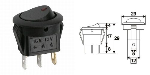 Billenő kapcsoló piros leddel 16A 12V DC (09042) KAPHATÓ !!!!!!!