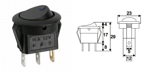 Billenő kapcsoló kék leddel 16A 12V DC (09042KE) KAPHATÓ !!!!!!!